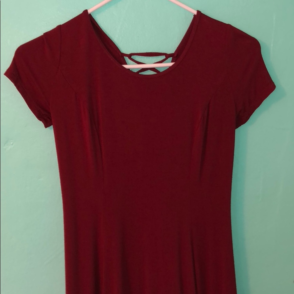 Burgundy red lace up dress